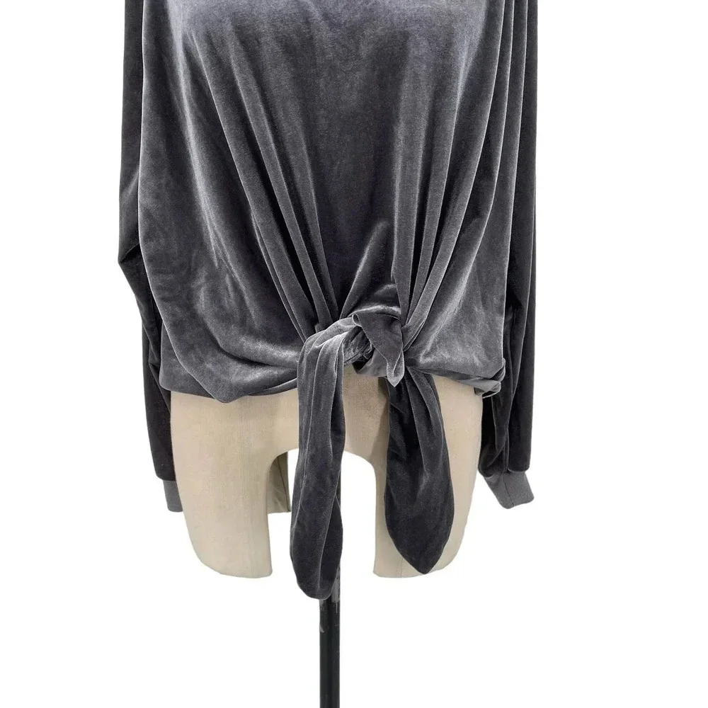NUDE Apparel Co. Velour Front Tie Knot Pullover Top Gray Size XS‎